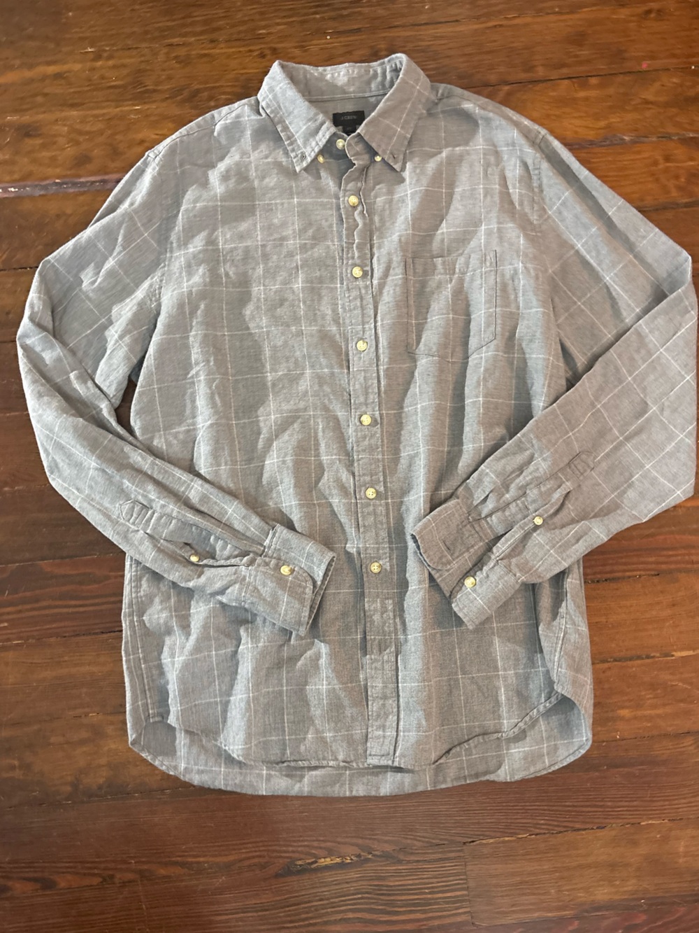 J. Crew gray white square long sleeve button down shirt size L tall